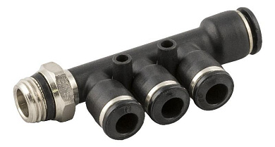 Фитинг коллектор на 3 выхода наружная резьба-цанга 10-8-1/4 M (короткий) технополимер AIGNEP