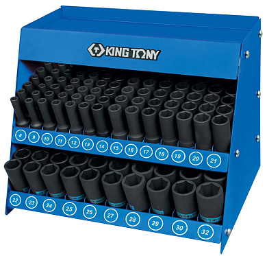 Стенд с ударными глубокими торцевыми головками 1/2", 8-32 мм, серия 4435М, 166 предметов KING TONY 4