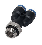 Фитинг цанговый комбинированный тройник Y резьба наружная цилиндрическая 10мм - G 3/8 - 10мм NBPT