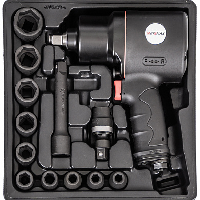 BM-43-4033PK3 Пневмогайковерт с набором ударных головок 1/2", 1112 Нм